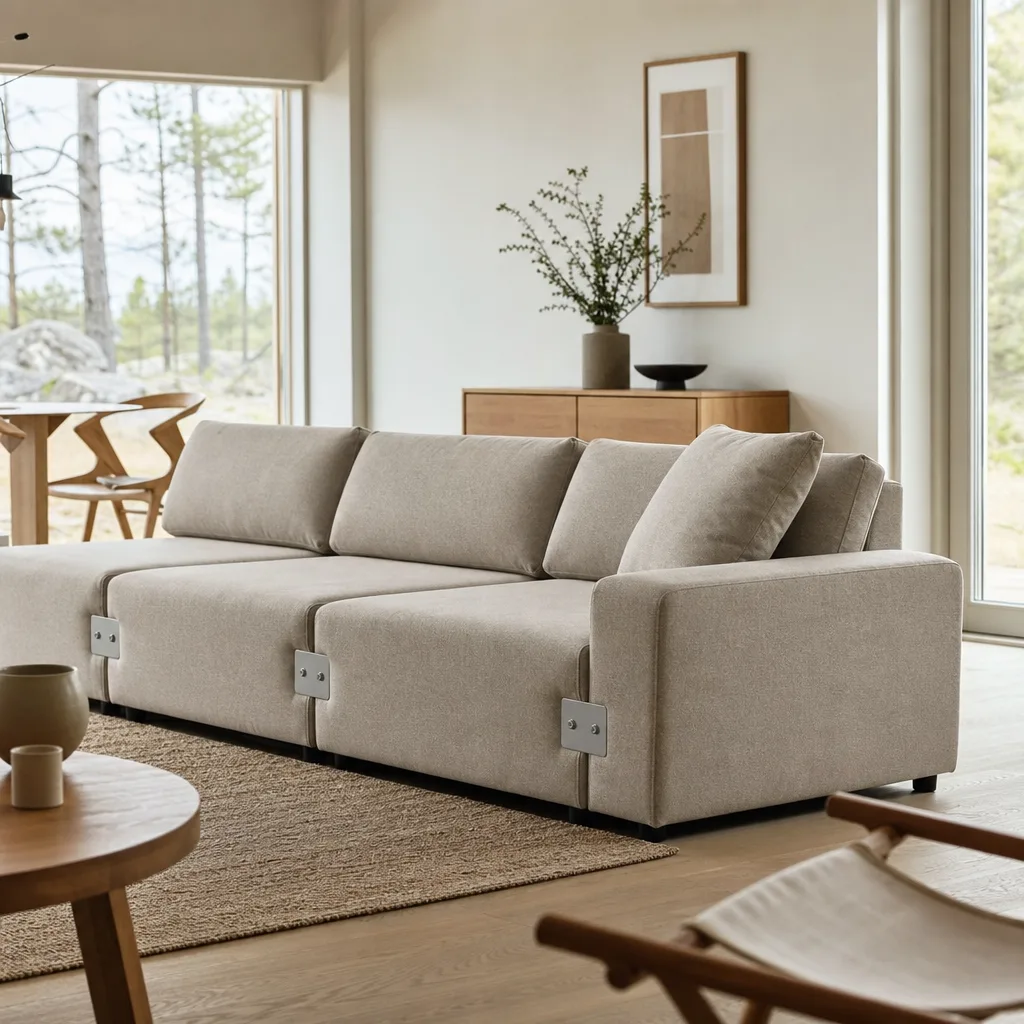 L-formad modulsoffa i nordiskt vardagsrum – visar hur modulerna sitter ihop